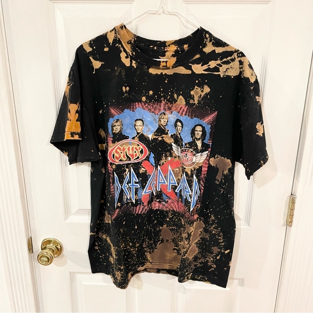 2008 Def Leppard Styx tour bleach dye t-shirt LARGE
